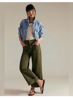 We The Free Olive Green Wide-Leg Utility Jeans